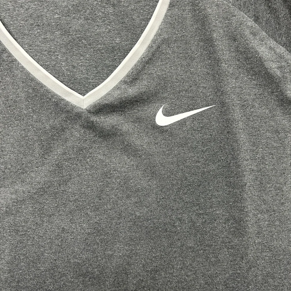Nike Shirt Womens XL Gray Dri-FIT V-Neck Short Sleeve Running Workout Top